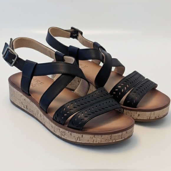 Naturalizer Shoes - Naturalizer Comfort Black Vegan Leather Slingback Platform Sandals Sz 7